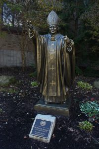 Statue of Saint Pope John Paul II, a senior gift from the class of 2012. (Photo by James Kuepper)